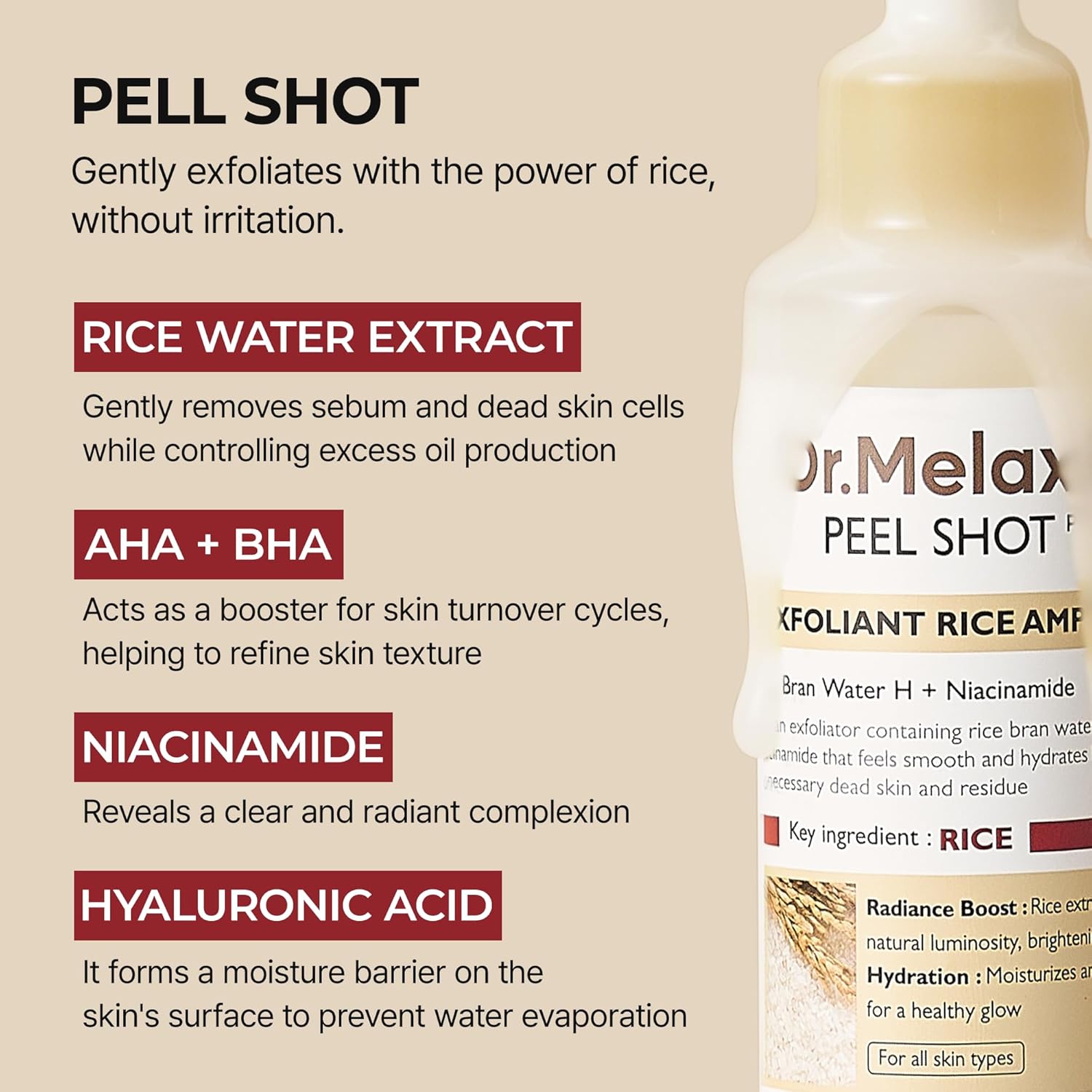 Dr.Melaxin Peel Shot Glow Exfoliant Rice Ampoule Black Rice