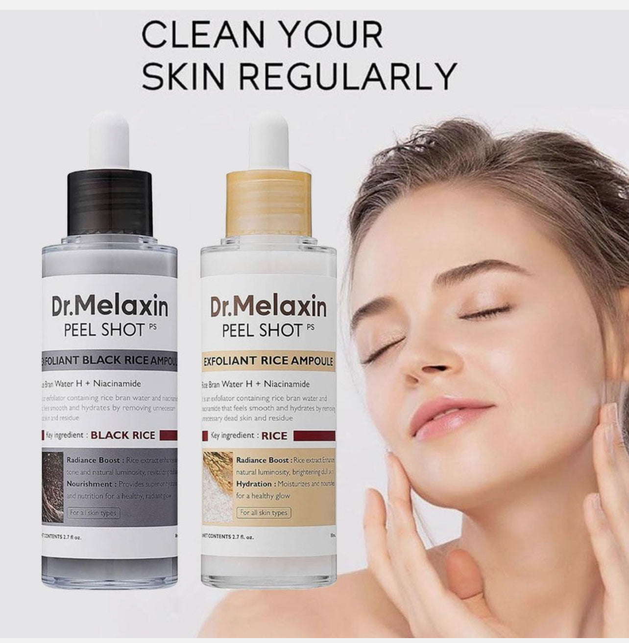 Dr.Melaxin PEEL SHOT GLOW EXFOLIANT RICE AMPOULE (WHITE RICE/BLACK RICE COMBO