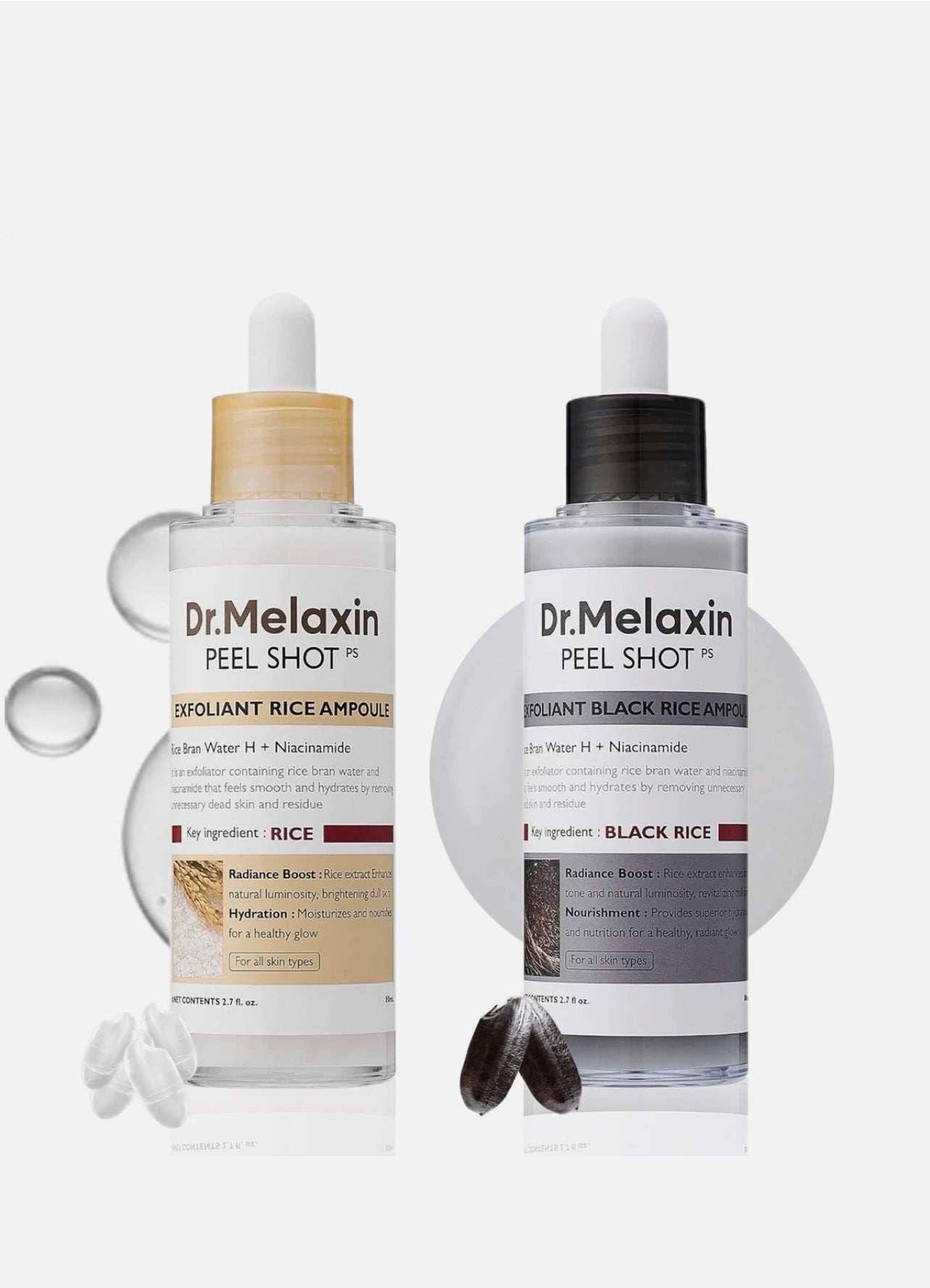Dr.Melaxin PEEL SHOT GLOW EXFOLIANT RICE AMPOULE (WHITE RICE/BLACK RICE COMBO